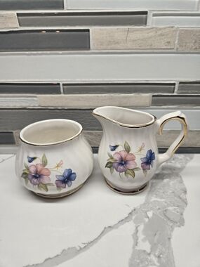 Vintage Sadler Windsor Fine Porcelain Cream & Open Sugar Set – Pansies